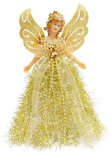 Belle Vous Punta Albero di Natale Oro - Angelo 20,5x 8,2 cm in Plastica - Decorazione Natalizia, Ornamenti e Puntale per Addobbi Festività - Oro