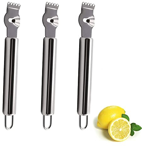 3-Pack Stainless Steel Citrus Zester Tool - Orange & Lemon Zester, Grater, Peeler, Twist Tool, Cocktail Garnish for Kitchen & Bar, Dishwasher Safe