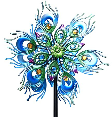 Roaming Light Peacock Wind Spinner, 48Inch Double Wind Sculpture, Wind Sculptures & Spinners Outdoor Metal Stake Yard Spinners, Garden Wind Catcher Wind Mills, Lawn&Garden…