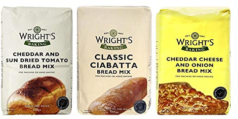 Wright's Baking Bread Mix Selection Pack ( Cheddar & Sun Dried Tomato - Classic Ciabatta - Cheddar Cheese & Onion ) - One of Each 500g Pack