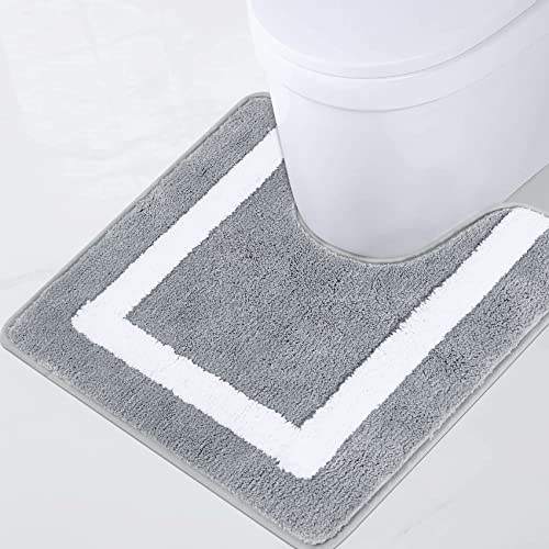 Famibay Alfombra Baño Inodoro Antideslizante Alfombra WC en Forma de u Alfombrilla de Baño Super Absorbente Alfombra de Baño Lavable Tapete de Microfibra para Inodoro Baño Ducha(Gris,50x50cm)