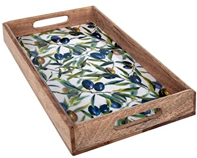 Plateau de service, Bois de Manguier et Thème Olives, L 38 cm.