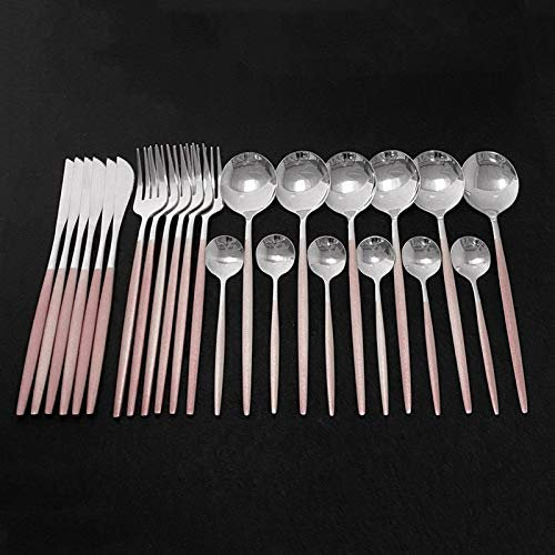 24 stücke Weißgold Besteck Set Küche Geschirr Set Edelstahl Geschirr Set Messer Gabel Spoon Abendessen Set Spülmaschine Safe essgeschirr (Color : Pink Silver)