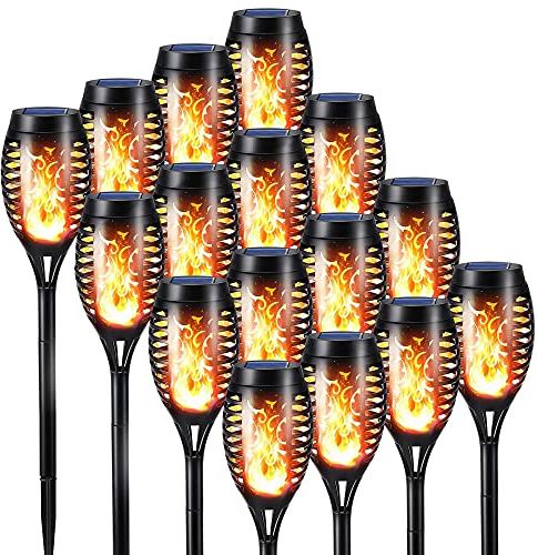 NEXVIN Luces de llamas Solar Exterior Jardin 16 Piezas Antorchas Solares Exterior con llamas Realistas, IP65 Impermeable, Decoración Luces para Césped y Camino, Jardín, Pasillo