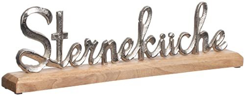 Brandsseller Deko-Schriftzug „Sterneküche“ in Silber – 40 cm – Aufsteller aus Aluminium und Mangoholz – Weihnachtliche Deko zum Hinstellen für Tisch & Fensterbank – Hochwertige Geschenkidee