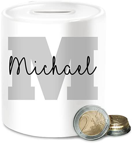 Spardose - Buchstaben Anfangsbuchstabe - Anfangsbuchstaben Name I Persönliches Geschenk Personalisiert mit Namen Bedrucken I Initialen I Custom Buchstabe I Wunschname - Unisize - Weiß