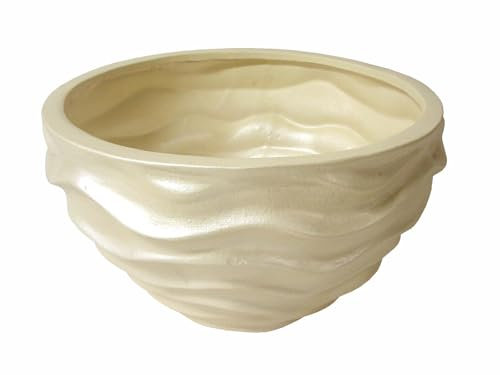 WH WORKING HOUSE Maceta MACETERO Tiesto CUBREMACETA Ceramica Redondo Blanco Hueso Crema Ondas Mediano