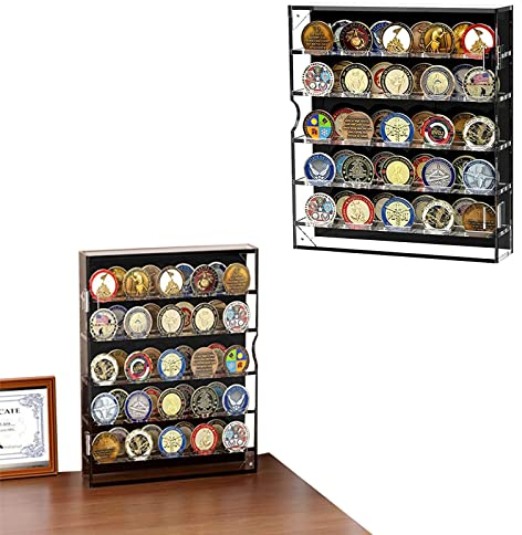 Challenge Münzvitrine,Münzhalter-Display, Herausforderungs-Münzdisplay, Militär-Münzhalter-Display, Acryl-Carmanon-Münzhalter, Münzbox für 45 Militärmedaillen-Poker-Chip、Anime-Münzen