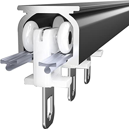 ANSNOW 3Ft-16,4Ft Deckenschiene Für Vorhänge, Maximale Tragfähigkeit Bis Zu 30 Kg, Genügend Rollen, Leises Gleiten Der Vorhangschiene, Geeignet Für Wohnzimmer, Schlafzimmer, Büro/Schwarz/1,0 M (3,3