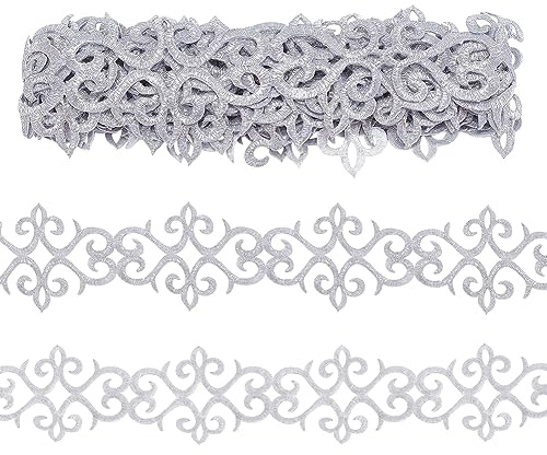 nbeads etwa 3,9m Silber Herz Stickerei Bänder, 7.5cm breite Selbstklebende Wolkenspitze zum Aufbügeln von metallischer Blumenspitze zum Nähen von Kostümen Kleidern Heimdekoration Kleidungszubehör