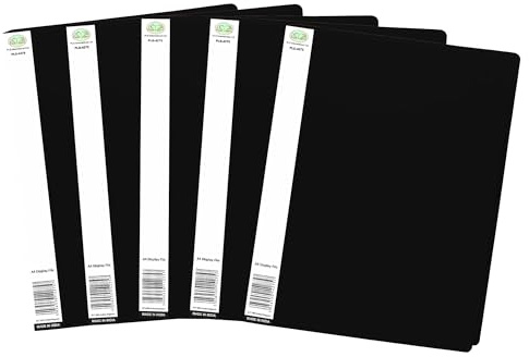 5 PCS X Black Colour A4 Display Book Certificate Folder 20 Pocket Presentation Folder with Plastic Sleeves Polly Pocket Document Organiser Perfect for School & Office.