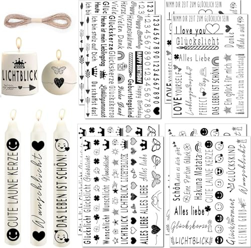 ZELAITE 8PCS Kerzentattoo Wassertransferdruck, Kerzen dekorieren, wasserschiebefolie kerzen, kerzen beschriften folie, kerzentattoos stabkerzen sprüche für Glückslicht (A)