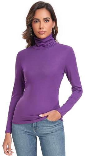 Maglia da donna a maniche lunghe, casual, leggera, a collo alto, aderente, termica, a strati attivi