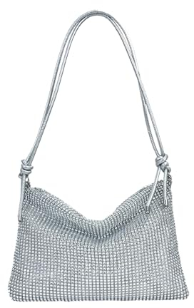 EUPSIIU Frauen Bling Abend Handtasche, Luxus Kleine Umhängetasche Kupplung, Elegante Lady Girl Party Clutch Geldbörse Glänzend Strass Abendtaschen für Abend Prom Hochzeit Party Bankett (Silber)