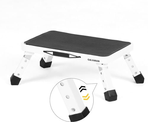 Galvaran 3 Levels Adjustable Folding Step Stool, Heavy Duty Small Foldable Stepping Stool with handle, Idea for Bathroom, Kitchen, Garage, Caravan and Foot Stool Desk Office Work