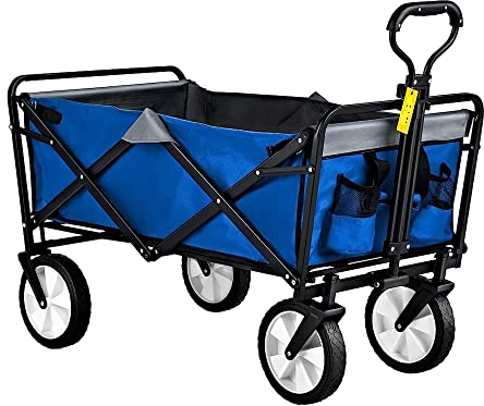 LXYDPZ Trolleys, Trolley-Klappwagen, tragbarer Outdoor-Camping-Strand, multifunktionaler Verstellbarer Griff für Picknick-Grillwagen/Blau und Grau (Blau, Grau)