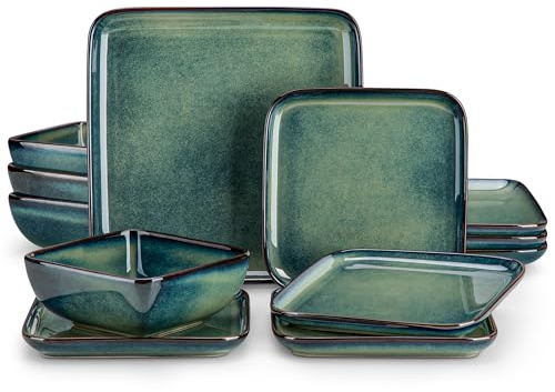 vancasso Square Stoneware Dinnerware Set of 4,12 Piece Plates and Bowl Sets