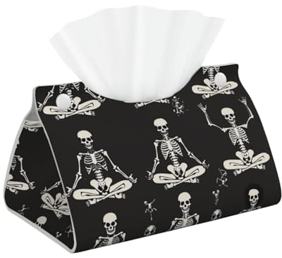 Bedruckte Taschentuchbox mit Totenkopf-Motiv, stilvoller Leder-Tuchpapierhalter für Zuhause, Hotel, Auto, Büro