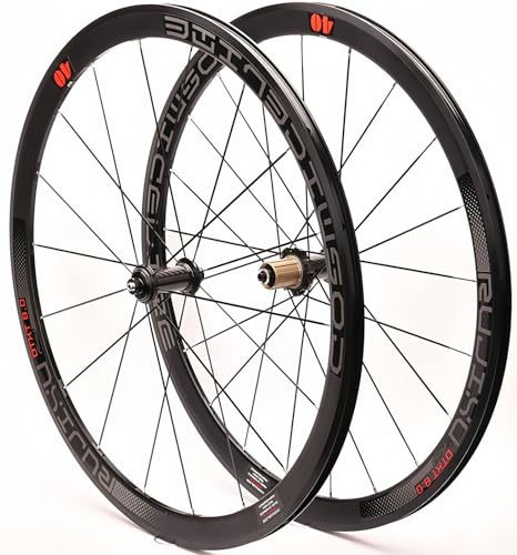700C Fahrrad-Vorder- Und Hinterrad, 40 Mm Tiefe, Drahtreifen, Carbon-Rennrad-Laufradsatz, V/C-Bremsfelge, Abgedichtetes Lager, Carbonfaser-Hinterrad Für 8, 9, 10 Und 11 Gänge Black,700C