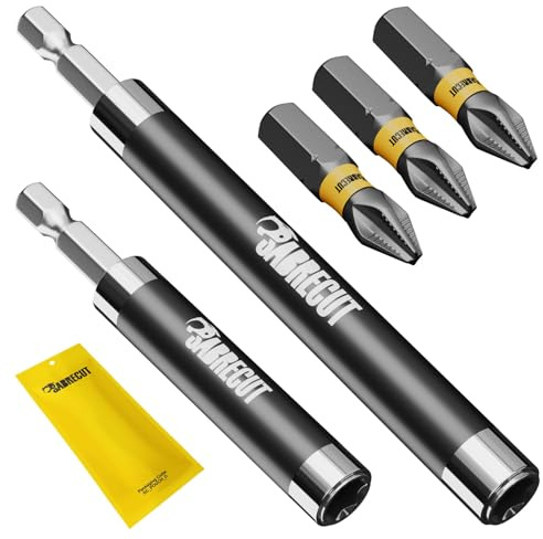 SabreCut 5pcs SCRSGK1 80mm & 120mm Magnetic Screw Guide with 25mm PH2 Bits | Forged precision tips and heat treated torsion steel improve impact resistance, durability and reduce breakage