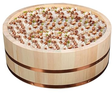 AIZYR Large Rice Mixing Tub Wooden Sushi Rice Bowl, Hangiri Sushi Oke Rice Mixing Tub Japanese Sushi Bucket for Restaurant Kitchen,72x16CM