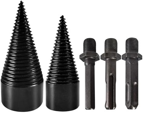 PEESHON Fendeur de Bois de Cône de Forage, 32+42mm, 5 Pièces, Acier au Carbone, Pour Perceuse Électrique, Fendage de Bois de Chauffage