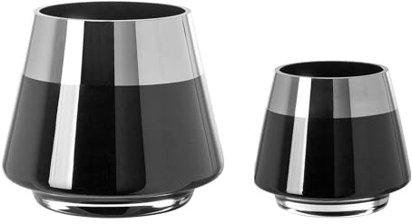 FINK Teelichthalter Set Jona 2-teilig - Kerzenglas Windlichter Glas Set - Kerzengläser Farben: Schwarz/Silber - Höhe 9/13 cm