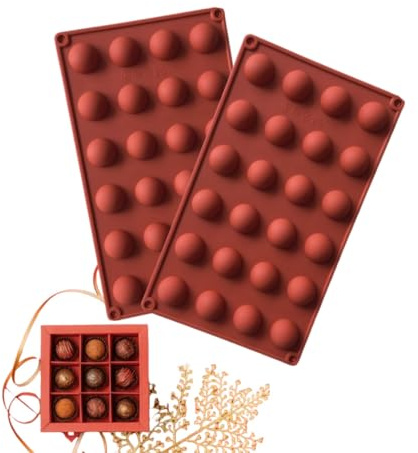 2 PCS 24 Cavity Chocolate Moulds Half Round Silicone Moulds Non-Stick Reusable Silicone Ice Cube Moulds DIY Candy Moulds for Chocolate Jelly Cake Dome Mousse