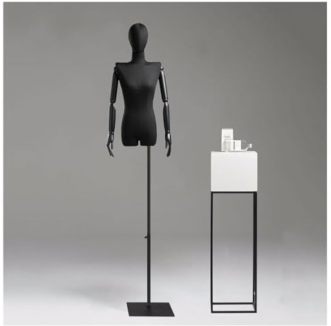 JIAYING Schneiderpuppe Damenbüste Weiblich, Schwarzer Flachs Schneiderbüste Mit Metallsockel, Schneiderpuppen Für Schmuck-Display, Höhe Verstellbar 120-210cm(Black,A)