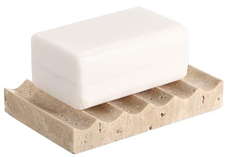 Sumnacon Seifenhalter, luxuriöser Travertin-Seifenhalter für Dusche, vielseitige Seifenschale mit rutschfesten Pads für Seife, Spülbürsten, Schmuckseifenschale für Badezimmer, Küche, Arbeitsplatte,