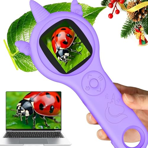Daxiongmao Microscopio portatile per bambini, microscopio per bambini, tasca portatile 500X, luci LED regolabili a 3 livelli, regali di compleanno per bambini e bambine di età 3, 4, 5, 6, 7, 8