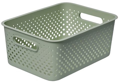 SmartStore Aufbewahrungskorb mit Griffen in grün 11,4L (36,5x27x15cm) I Körbchen Aufbewahrung aus recyceltem Kunststoff I Essence L Aufbewahrungskorb I Aufbewahrungsboxen mit 10 Jahren Garantie