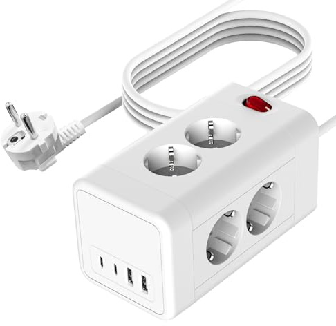 Mehrfachsteckdose mit USB C, 8 Fach Steckdosenleiste Verteilersteckdose mit 4 USB, 12 in 1 Steckerleiste mit Schalter, Steckdosenwürfel 2300W Wandmontage, Mehrfachstecker mit 2M Kabel, Weiß