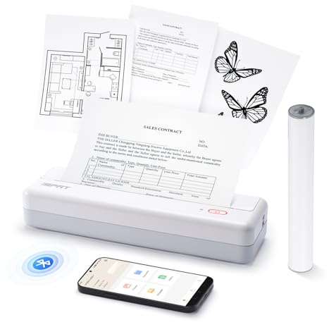 iDPRT MT890 Tragbarer Thermodrucker, Bluetooth-Mobildrucker für den Heimgebrauch, kompatibel mit Telefon & Laptop, mobile Drucker inklusive 1 Rolle Thermo-Einwegartikel, Weiß-Grau