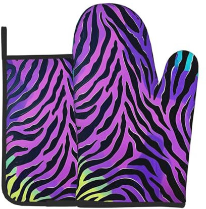Camouflage Zebra Stripes Printed Oven Mitts and Pot Holders Set of 2 Pcs Heat Resistant Non-Slip Oven Gloves and Potholders for Kitchen Cooking Baking Grilling