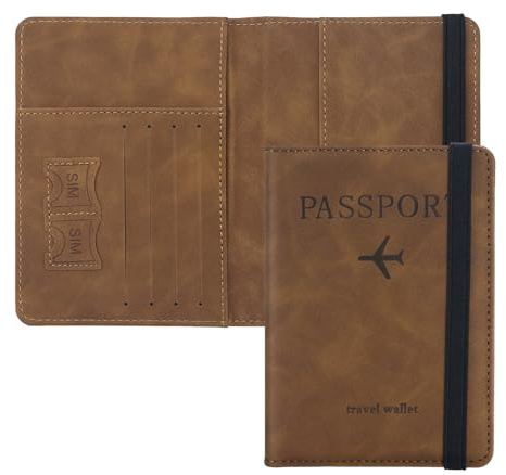 ILIYAH Reisepass Hülle Passport Cover RFID Blocker Kartenhülle Multifunktional mit Karten- und Geldschlitze (Braun)