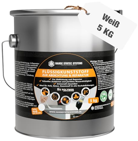 HSS Flüssigkunststoff 5Kg Weiß Wasserabdichtung für Innen- & Außenbereich | 5 kg · Weiß · MS-Technologie · Abdichtung & Reparatur · UV- & Witterungsbeständig · Für Innen & Außen · Ohne Lösemittel