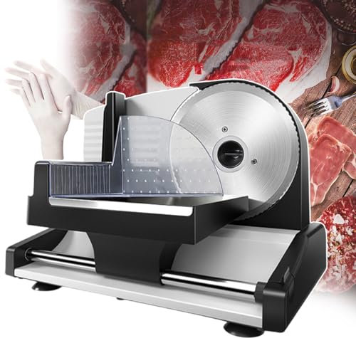 WOTZOV Cortadora eléctrica para Carne, Verduras y Queso | Cortadora de Carne eléctrica con Cuchillas de Acero Inoxidable de 1 a 15 mm de Grosor | Cortadora eléctrica para fiambres | Dise