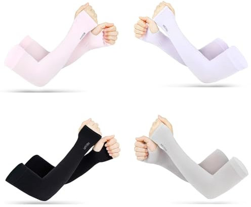HXLJHALG 4Pairs of Ice Sleeves for Women, Sun Protection Sleeves, UV Protection, Arm Sun Protection Sleeves, Ice Silk Sleeves, Ice Sleeve Arm Guards for Women Driving (Blue, Purple, Gray, Pink)