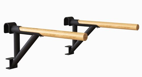 JK FITNESS Spallière suédoise multifonctionnelle en bois et acier | Barre de traction et prises Dip | Escalier pour gymnastique, échelle suédoise, escalader gym ou maison | robuste (DIP BAR pour