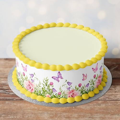 Edible Pre-Cut Butterflies And Flowers Butterfly Border Ribbon Cake Wrap x 3 Fondant Cake Topper Decoration - Ideal For Decorating Your Cakes And Easy To Use