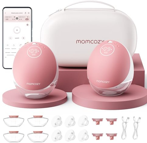 Momcozy Wearable Breast Pump, Hands Free Upgraded Mobile Flow | M9, App Discreet Control with Personalized Multi-Modes & 15 Levels, Wearable Breast Pump 24mm, 2 Pack Cozy Red