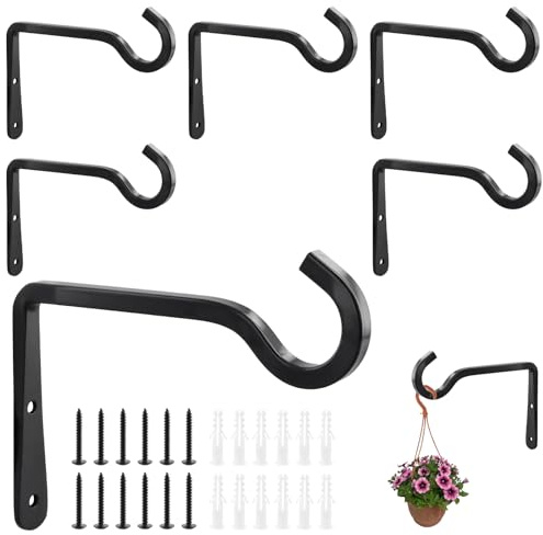 CHUENKUK 6 Stück Pflanzenhalterung Wand Metall, 15 cm Schwarz Wandhaken für Blumenampel, 6 Zoll Blumenampelhalter Wandhalterung zum Aufhängen