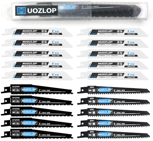MUOZLOP 20 Pack Säbelsägeblätter Set， Sägeblätter für Säbelsäge aus CRV & BIM ，für Holz/Metall Säbelsägeblätter inkl Box (20 Stück C)