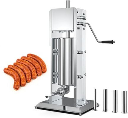 IUokLU Embutidora de Salchichas Vertical de Acero Inoxidable de 2 l/3 l/5 l con 4 boquillas reemplazables 2 velocidades Ajustables y producción de 15 kg/h a 4 kg/h,5 litros