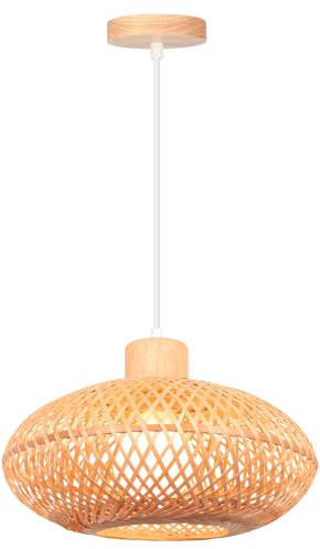 TOKIUS Hängelampe Bambus und Holz, 30CM Pendelleuchte Esstisch Vintage Hängeleuchte Geflochten Kronleuchter im Boho Stil E27 Deckenlampe Hängeleuchte für Schlafzimmer Wohnzimmer Esszimmer