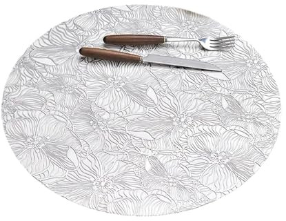 VCSZYAFX 1 pz tovaglietta Rotonda a Forma di Petalo, Trasparente, Impermeabile, con Isolamento Termico, Stampata, Decorazione da Tavolo(Silver B)