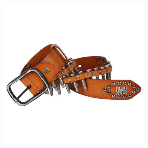 UERSJWYSO Gürtel für Herren und Damen im Gothic-Punk-Stil mit Metallschnalle, Ledergürtel für Jeans, Hosen, Kleider,Orange,S