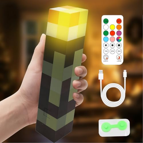 Wall Fackel Nachtlicht 28cm Craft Fackel Lampe mit Timer Fernsteuerbar 8 Farben Autochromatisch, Wiederaufladbar 3D Torch Lamp Nachttischlampe Kinder für Kinderzimmer Wohnzimmer Gaming Room Study Room
