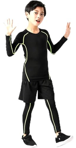 Tracksuit Children's Jogging Suit Boys Sports Boys Girls Base Layer Athletic Compression Leggings Shirts Thermal Underwear Set Running Trousers Costume Set Boys Sportswear Tracksuit Summer, Green, 8-9